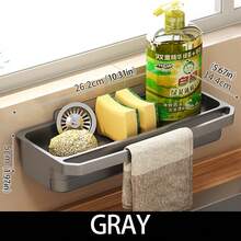 1pc Kitchen Organizer Rack, Dishcloth Holder & Drainer, Drill-Free Spice Rack, Faucet Sink Countertop Water Tray - View 12
