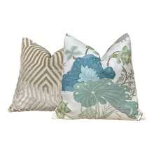 Luzon Jade Pillow, Designer Aqua Teal Exotic Bird Cushion, Luxury Botanical  Pillow Cover, Decorative  Pillow In Aqua. - trắng - Xem 3