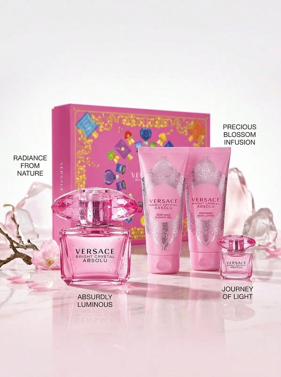 Versace Bright Crystal Absolu 4 Pcs Set For Women (EDP 3oz+Shower Gel 3.4oz+Body Lotion 3.4oz+EDP 0.17oz) 3.4oz/100ml*2+0.17oz/5ml+3oz/90ml Quick-Absorbing, Sensuality, Smoothing, Amber, Musk , Mahogany Girlfriend Wife Mother Friend Birthday Graduation Party Travel Camping Outdoors School Campus Trip Festivals Anniversary Office Fall Autumn Christmas Fall Looks - Clear - View 1