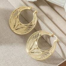 Lightweight Luxurious Hollow Hoop Earrings With Golden Thread, Versatile Earrings Suitable For Women's Festive Occasions And Banquets - Yellow - View 6