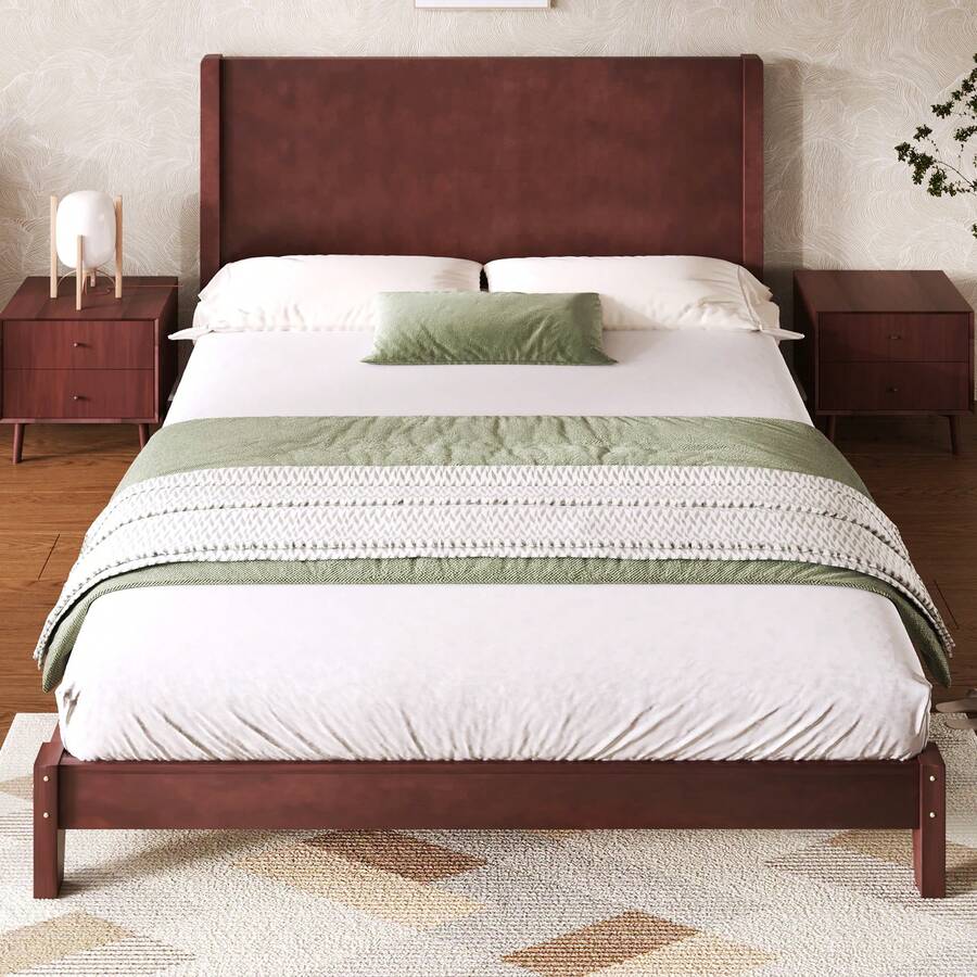Platform Bed 160x200 With Headboard And Slatted Base, Brown - 棕色 - 查看 1
