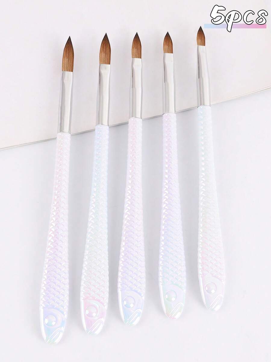 5 Piezas Juego de Pinceles de Arte de Uñas Efecto Iridiscente de Sirena - Pinceles Profesionales de Acrílico y Gel UV para Manicura, Diseño de Uñas DIY, Herramientas para Degradado y Dibujo de Detalles - Multicolor - Ver 1