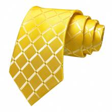 1/2/3/4/5pcs Men's 8CM (3.15inch) Yellow & White Striped Plaid Polyester Tie, Pocket Square, Cufflinks, Tie Clip & Lapel Pin Combination Set, Suitable For Wedding, Graduation, Date, Business And Other Occasions, Great For Birthday, Father's Day Gifts - Yellow - View 2