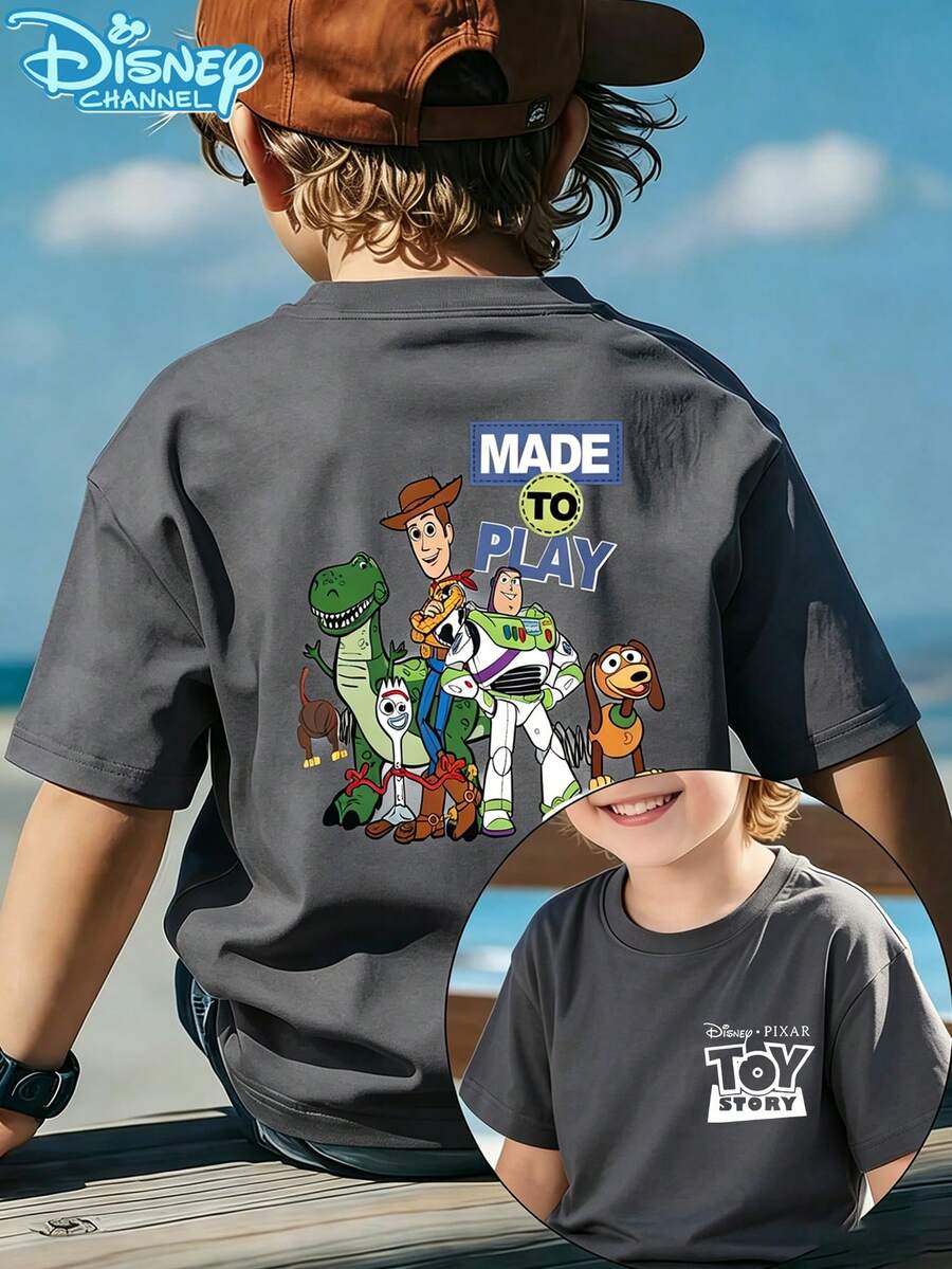 [Disney Licensing]A Short-Sleeved T-Shirt Suitable For Boys, With Characters From "Toy Story" Printed On The Front. It Is Perfect For Use As A Gift For Any Occasion. - Màu xám đen - Xem 1
