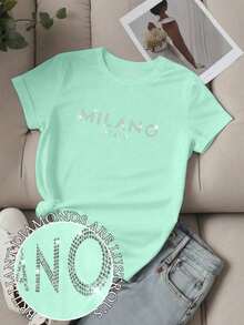 Envío gratis, entrega local enéxico, entrega en 4 días.Camiseta de mujer con estampado, eslogan y letras, manga corta y cuello redondo LOS ANGELES para ropa de Año Nuevo, camisetas gráficas para mujer. - Azul cadete - Ver 1