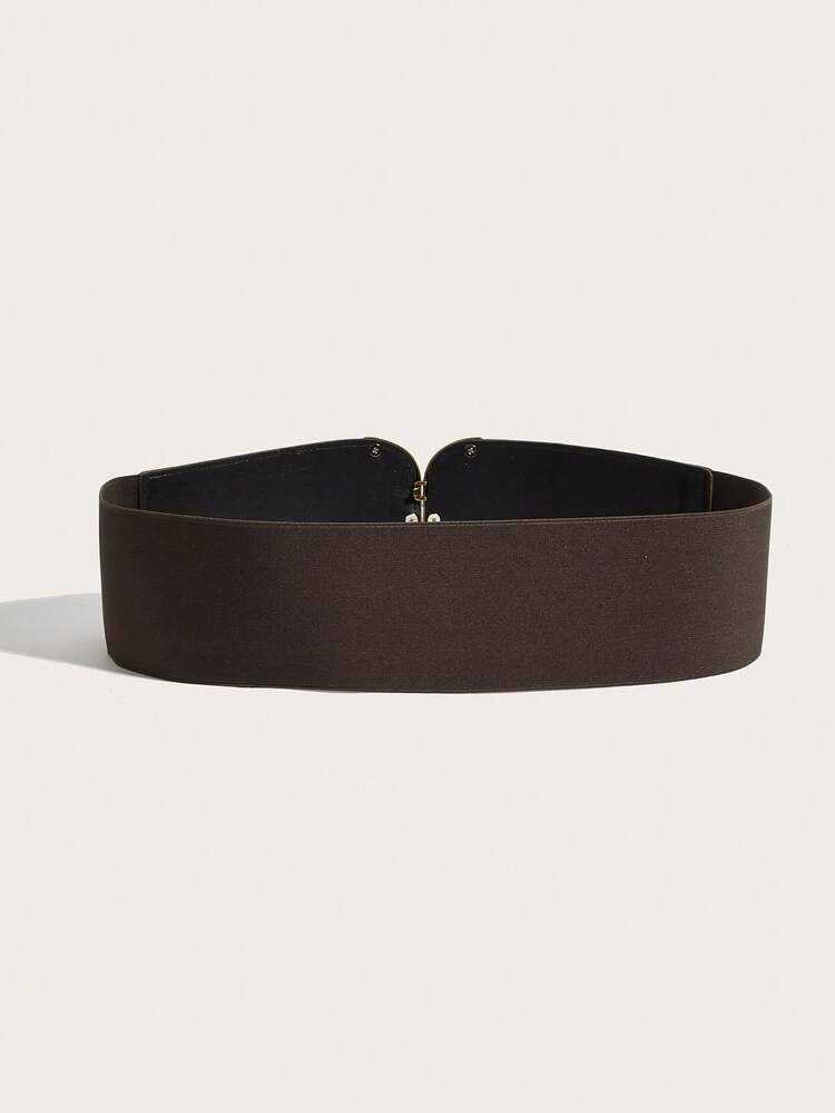 1pc Women's Minimalist Double-Buckle Velvet Coffee Color Waist Belt, Suitable For Parties, Events And Daily Wear - Coffee - View 3