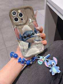 Disney Has Authorized, Phone Case - Chain Set, The Stitch Lilo & Stitch Phone Case Plus A Silicone 3D Or Fluffy Style Stitch Bracelet With Metallic Ring Removable Bracelet, Stitch And Angel Pattern, Compatible With Iphone 17/16/15/14/13/12/11/XS/XR/X Plus Pro Max, Wavy Design Phone Case For Girl, A Stylish Cartoon Summer Phone Case, The Perfect Gift Choice, Phone Protection, Durable Phone Cover, Great Gift For Friends And Family - 白色款式B - 查看 2