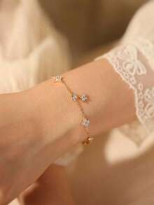 1 par de pulseras de plata de ley 925 con trébol de cuatro hojas brillante, minimalista y elegante, adecuado para uso diario, fiestas o regalo del Día de San Valentín - estilo 1 - Ver 5