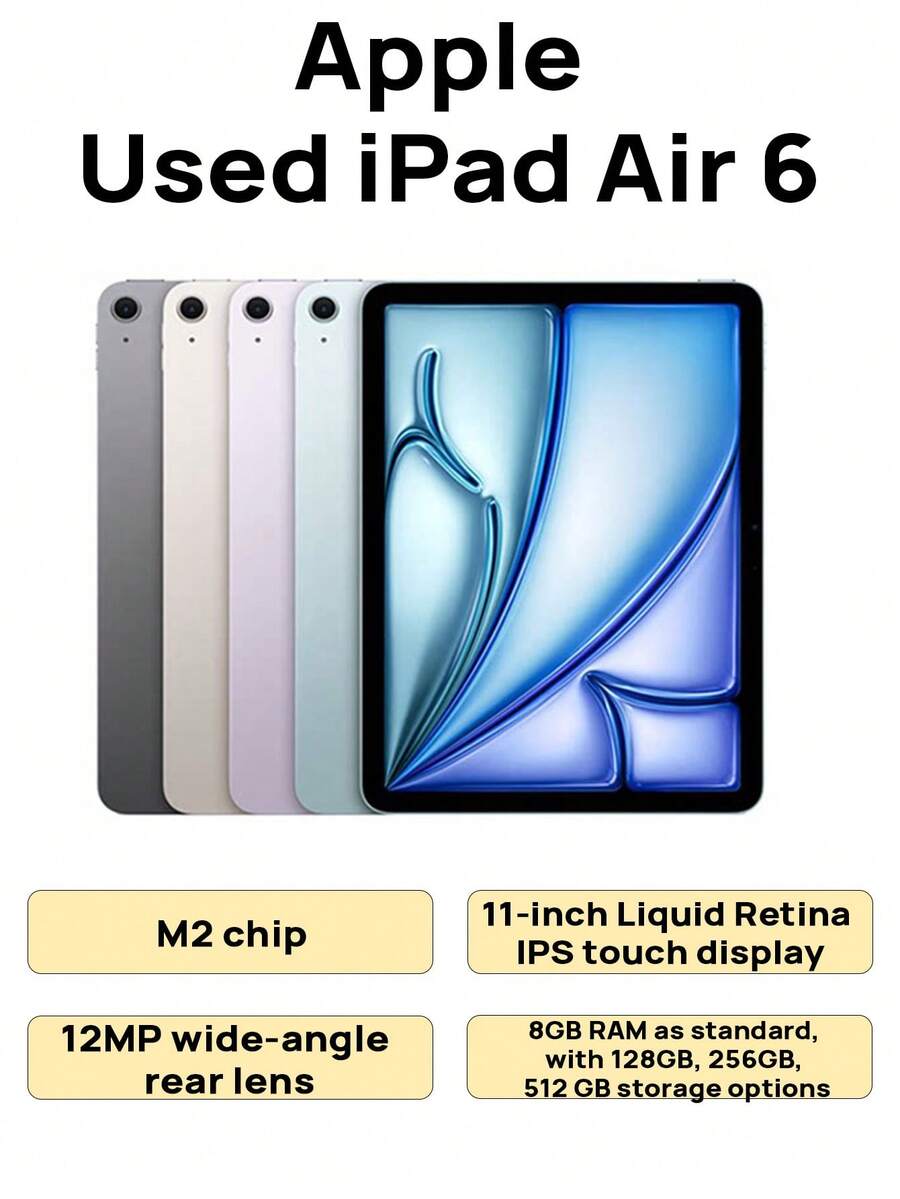 Apple 正品二手iPad Air 6代 11吋 M2晶片/支援pro筆 2024年款二手98新平板電腦(Air6）128GB/256GB/512GB 版本配備 8GB 記憶體 WLAN版 - 彩色 - 查看 1