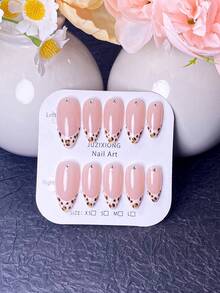 10 Móng Tay Giả Thủ Công, Móng Tay Giả, Mùa Hè, Móng Ngắn, Móng Tay Giả Acrylic, Bộ Móng Tay Giả, Phụ Kiện Làm Móng, Phong Cách Y2K, Móng Màu Nude, Móng Họa Tiết Da Báo, Nền Hồng Nude với Họa Tiết Da Báo Cổ Điển ở Đầu Móng và Điểm Nhấn Bằng Pha Lê/Đá Nhỏ Trên Bề Mặt Móng. Kiểu dáng thanh lịch, Phù Hợp cho Phụ Nữ và Bé Gái Sử Dụng Hàng Ngày, Đi Làm, Hẹn Hò và Các Buổi Gặp Gỡ Thường Ngày. - Màu be - Xem 3
