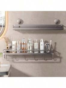 Suction Cup Storage Rack, Bathroom Organization Rack Without Drilling, Shower Rack, 30cm Long Bathroom Rack - Wall-Mounted, Space-Saving, Suitable For Shampoo, Conditioner, Toiletries, Shower Rack - A - View 11