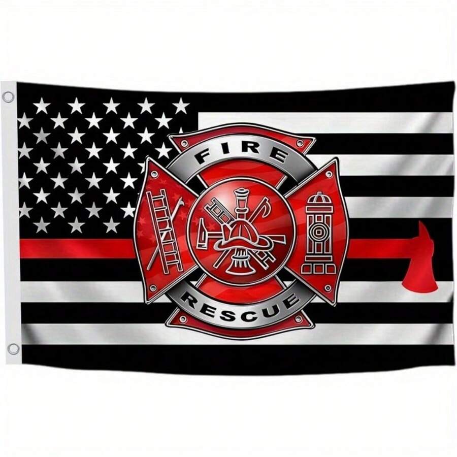 Firefighter Flag 3x5ft With Red & White Fire Department Ensign With American Flag Design, Crossed Firefighter Emblem For Outdoor/Indoor Use, Firefighter Gifts - 懸掛旗幟 - 查看 1