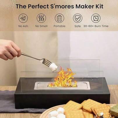 1 chiếc lò sưởi cồn trong nhà, đồ trang trí để bàn mini bằng kính, lò sưởi cá nhân thích hợp cho trong nhà, ngoài trời, cắm trại, lò sưởi cồn hình chữ nhật.