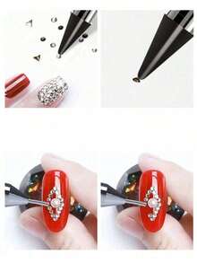 Caneta com Aplicação de Strass, Caneta com Aplicação de Strass/Cristal Dupla, Cabo com Contas de Cristal - Excelente Ferramenta de Decoração de Arte de Unhas DIY Encantos de Unhas - Multicolorido - Visão 2