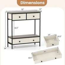 Console Table With 3 Fabric Drawers, 32" Farmhouse Entryway Table With Storage & Open Shelf, Rustic Narrow Sofa Table With Metal Frame For Living Room, Hallway, Entrance, Foyer - Gray & Beige - View 2