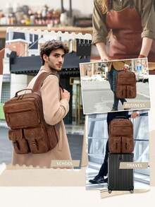 NEWHEY Travel Backpack For Men 15.6 Inch PU Leather Laptop Bag With USB Charging Port Waterproof Laptop Backpack Large Capacity Carry On Backpack Computer Bag For College, Business And Travel - Multicolor - View 2