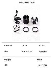 6pcs/Set Gothic Style Metal Layered Snake Skin/Wide Band/X-Shape Ring Set, Suitable For Women To Match Daily Outfits And Party, Jewelry Gift - 22635-black - View 10