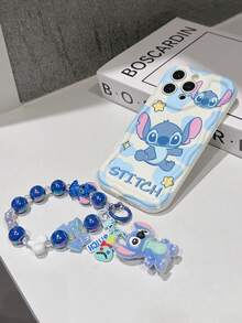 Disney Has Authorized, Phone Case - Chain Set, The Stitch Lilo & Stitch Phone Case Plus A Silicone 3D Or Fluffy Style Stitch Bracelet With Metallic Ring Removable Bracelet, Stitch And Angel Pattern, Compatible With Iphone 17/16/15/14/13/12/11/XS/XR/X Plus Pro Max, Wavy Design Phone Case For Girl, A Stylish Cartoon Summer Phone Case, The Perfect Gift Choice, Phone Protection, Durable Phone Cover, Great Gift For Friends And Family - 白色款式B - 查看 6