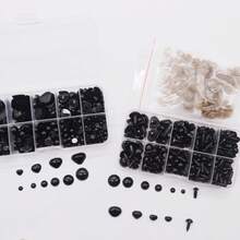 DIY手工娃娃眼鼻组合套装，塑料眼鼻组合，适用于DIY手工编织缝纫动物毛绒娃娃装饰，扁平娃娃眼鼻组合，螺旋杆眼鼻组合，塑料娃娃眼鼻套装 - 260顆/盒-螺絲桿眼鼻組合 配卡扣 - 查看 3