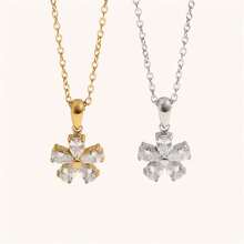 VKHK 1 chiếc dây chuyền mặt hoa bằng thép không gỉ mạ vàng 18K đính đá Zirconia lấp lánh, thích hợp cho nữ giới đeo hàng ngày và trong các dịp cưới hỏi, làm quà tặng. - Vòng cổ mặt dây chuyền - Xem 2