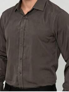 Men's Long-Sleeved Shirt, All Slim Fit Type, Luxury Premium - 深灰色 - 查看 1