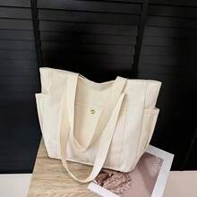 1个大容量帆布手提包，适合女性，夏季通勤，短途旅行，购物，户外运动休闲 - 彩色 - 查看 7