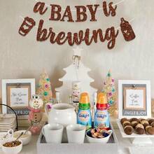 Baby Shower Banner A Baby Is Brewing Party Decoration Gender Reveal Glitter Garland Brown - Multicolor - View 1