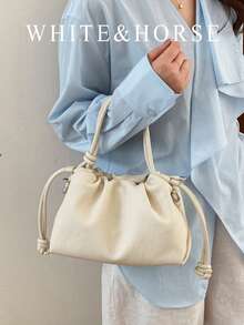 小众褶皱云朵手提包，新款甜美抽绳水桶包，女士多功能单肩斜挎包 - 白色 - 查看 1