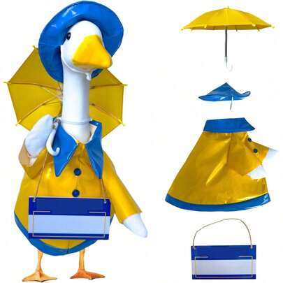 Porch Goose Outfits Raincoat And Personalized Name Sign- Dress Up Your 23in Plastic Or Concrete Goose Statue With Funny Costumes And Fall Outfit, Garden Decor Duck Clothes For Outdoor Statues