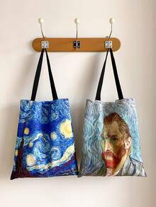 梵高大容量印花手提包，星夜夏季单肩包，杏花图案单肩手提包 - 彩色 - 查看 1