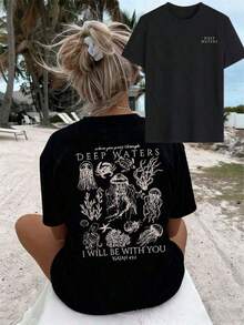 2026 Summer Tops2026 Summer ShirtWomen's Summer New Simple Cute Marine Life Print Casual Vacation Style Loose Versatile Round Neck White Short-Sleeved T-Shirt Fashionable Daily Tops Suitable For Daily Vacation Wear. Graphic Tees Women Pink TopLoose And Comfortabletops De MujerLoose And Comfortableshirts - màu đen - Xem 13