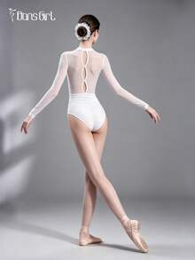 DonsGirl 1 bộ áo liền quần ba lê bất đối xứng dành cho nữ - Chất liệu Lycra đính sequin và vải lưới với thiết kế xếp ly, bộ jumpsuit đa năng. - trắng - Xem 7
