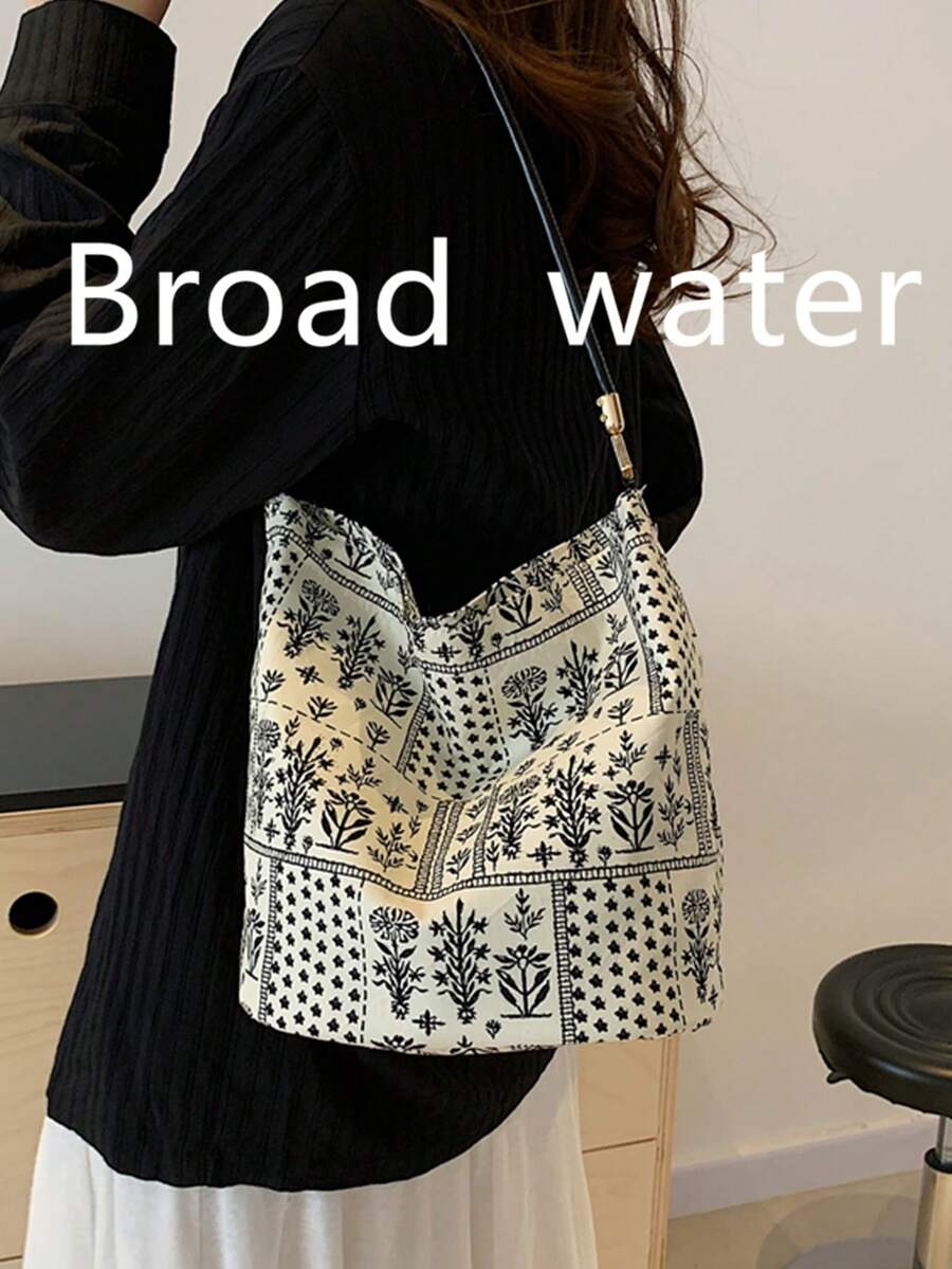 New Ditsy Floral Large Capacity Bucket Bag, Unique Design, Fashionable And Versatile Shoulder Bag