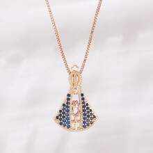 Rose Gold Crown Shaped Double-Sided Virgin Mary Pendant Necklace, Blue Pendant Necklace, Elegant Vintage Jewelry, A Perfect Birthday Gift For Her - Multicolor - View 10