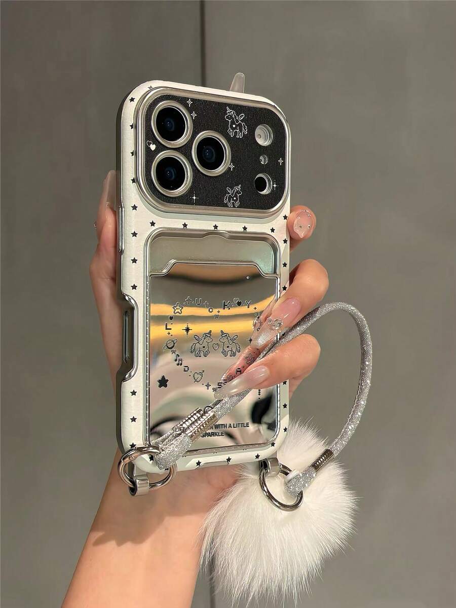 Ốp lưng điện thoại hình thỏ tím hoạt hình cầm hoa có gương, tương thích với iPhone 17 Pro Max, Apple 17 Pro, màn hình lớn, 16 inch cá nhân hóa, 15 inch sáng tạo, 14 inch nữ tính, 13 inch mới, 16 Pro Max, 16P - trắng - Xem 1