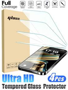 适用于 16 Pro Max 的 4 片装高清防震钢化玻璃保护膜，9H 硬度，12 英寸军规级防震耐用钢化玻璃，完美贴合，高清晰度，防刮花，全覆盖，易于安装，无气泡，防油污，适用于 17 Pro Max/17 Pro/17 Air/17 E/17/16 Pro/16 Plus/16 E/16/15/14/13/12/11 等机型，手机配件，高灵敏度触控，兼容手机壳，日常必备保护，母亲节礼物 - 無色 - 查看 33