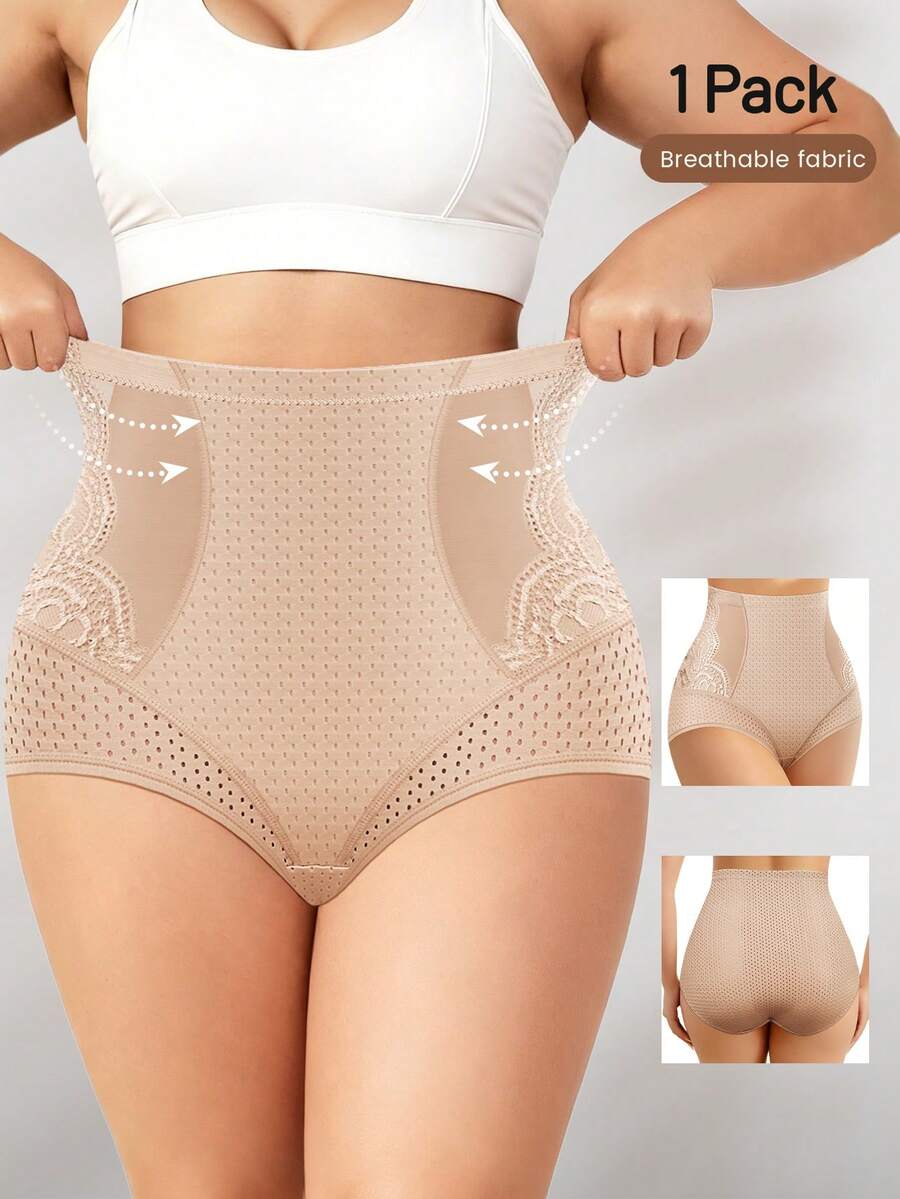 Celana Dalam Pembentuk Tubuh Wanita Ukuran Besar dengan Pinggang Tinggi, Warna Polos, Pengontrol Perut, Tanpa Jahitan, Melangsingkan, Bernapas