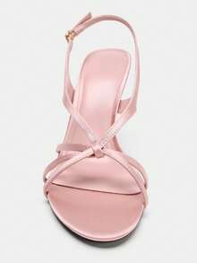 2026 Spring/Summer New Women's Shoes, Toe-Strap High Heel Square Toe Leather Sandals - Pink - View 5