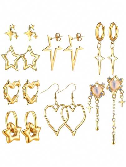 Yanxyad 1/8对男女通用耳环，哥特风、颓废风、Emo风、朋克风、Y2K风流苏链条耳钉，圣诞节珠宝礼物