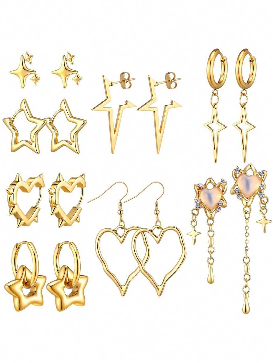 Yanxyad 1/8对男女通用耳环，哥特风、颓废风、Emo风、朋克风、Y2K风流苏链条耳钉，圣诞节珠宝礼物 - 金色 - 查看 1