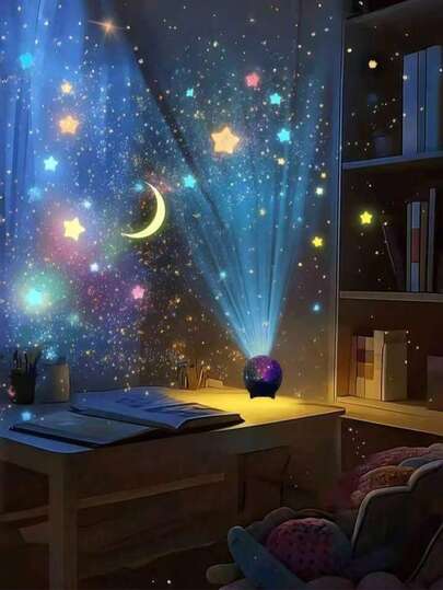 1个星月投影灯，LED星空夜灯，旋转氛围灯，适用于卧室、客厅、节日和派对装饰，是送给家人和朋友的理想礼物
