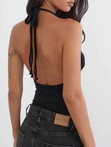 Women Studded Tank Top Silver Rivets Trim Crop Top Sleeveless Going Out Tops  Streetwear - Hitam 2 - View 4
