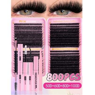 Bộ nối mi 800/300/290/270 sợi, mi giả D-Curl 8-16mm kèm keo và chất làm kín, phù hợp cho người mới bắt đầu, du lịch, sử dụng hàng ngày, đám cưới, hẹn hò, tiệc tùng, kỳ nghỉ - Giáng sinh/Halloween/Quà tặng.