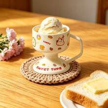230ml Cute Cartoon Ice Cream Cup, Adorable Dessert Yogurt Ice Cream Cup, Aesthetic Ceramic Coffee Cup Suitable For Breakfast, Picnic, Gift - Multicolor - View 9