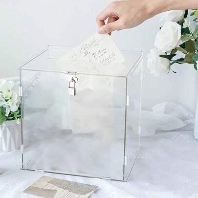Contemporary Acrylic Card Box With Security Feature - Clear Gift & Money Holder For Wedding, Anniversary, Birthday, Graduation - Elegant Lidded Reception Accessory