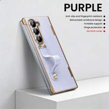 Ốp điện thoại Galaxy ZFold3/ZFold4/ZFold5/ZFold6/ZFold7, thiết kế dây đeo cổ tay có thể thu gọn, ốp điện thoại mỏng che phủ một nửa, ốp điện thoại thời trang đa năng, dòng Phoenix không có nắp trước, chỉ có thiết kế nắp lưng, ốp điện thoại che phủ một nửa. - Màu tím nhạt - Xem 2