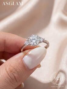 1克拉精美圆形无色莫桑石钻石订婚戒指，优雅结婚珠宝，女士结婚戒指，新娘珠宝，承诺戒指 - 銀色 - 查看 6