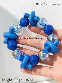 1 pieza Conjunto de pulsera de flor de resina azul con rhinestones, pulsera de brazalete ancho exagerado - Multicolor - Ver 6