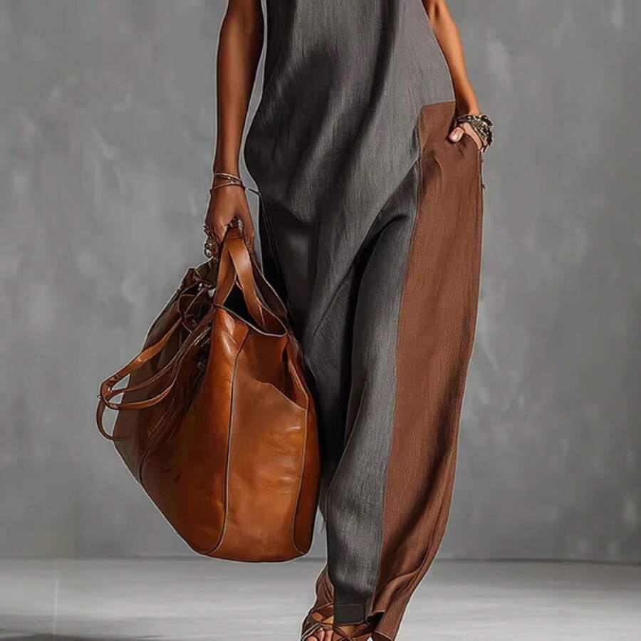 2026 European And American Summer New Fashion Color-Block Women's Casual Long Dress - 灰色 - 查看 1