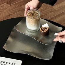 Đĩa ăn nhẹ bằng thép không gỉ hình dạng bất đối xứng, thích hợp cho nhà bếp, phòng ăn, quán cà phê, đựng trái cây và rau củ, trà chiều, dã ngoại. - Bạc - Xem 3